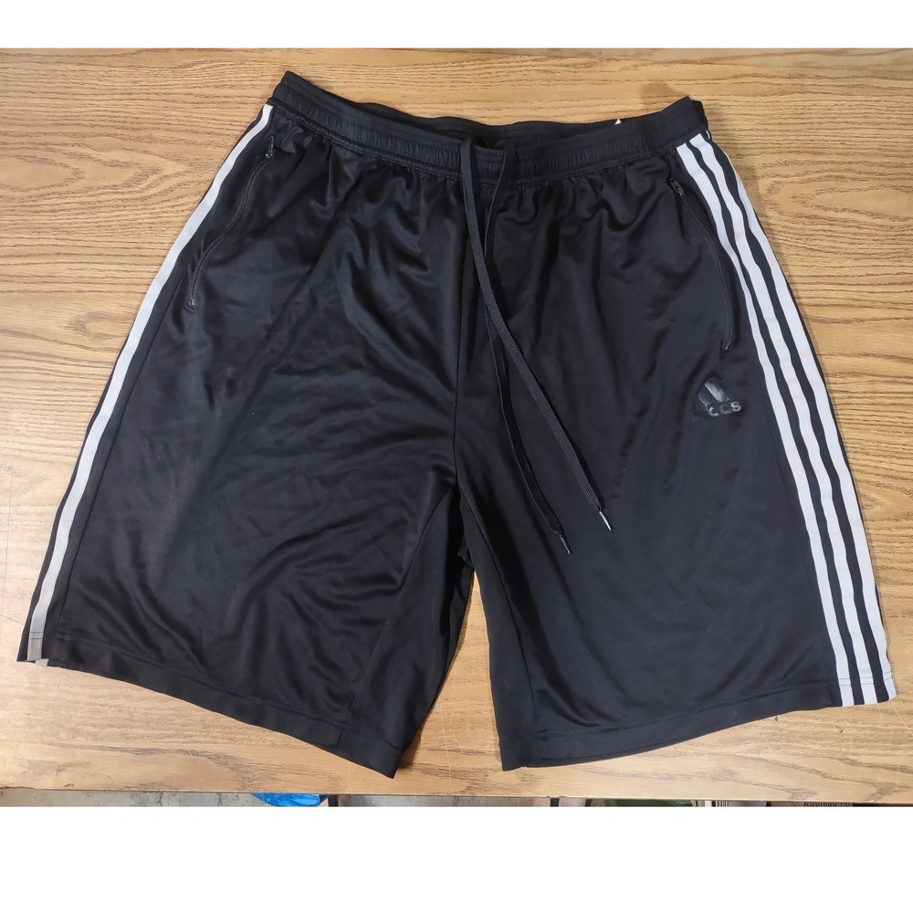 Adidas Mens Primeblue Aeroready 3-Stripe Athletic Shorts Black 2XLT Zip Pockets